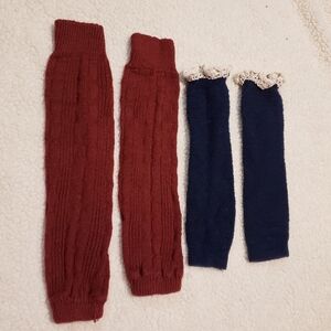 Red & Navy Blue Knit Knitted Leg Boot Warmers